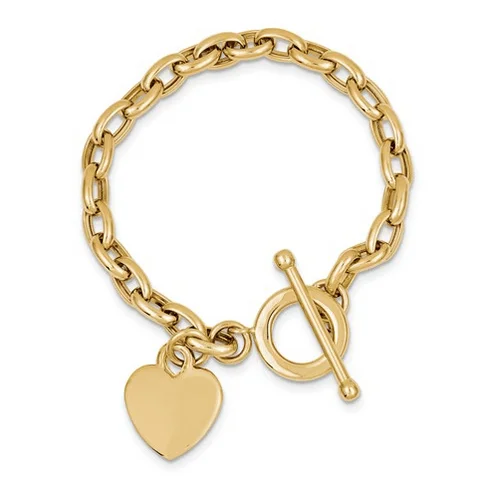 Closed-Ring Bangles for Traditional Style-Gold Engravable Heart Toggle Bracelet