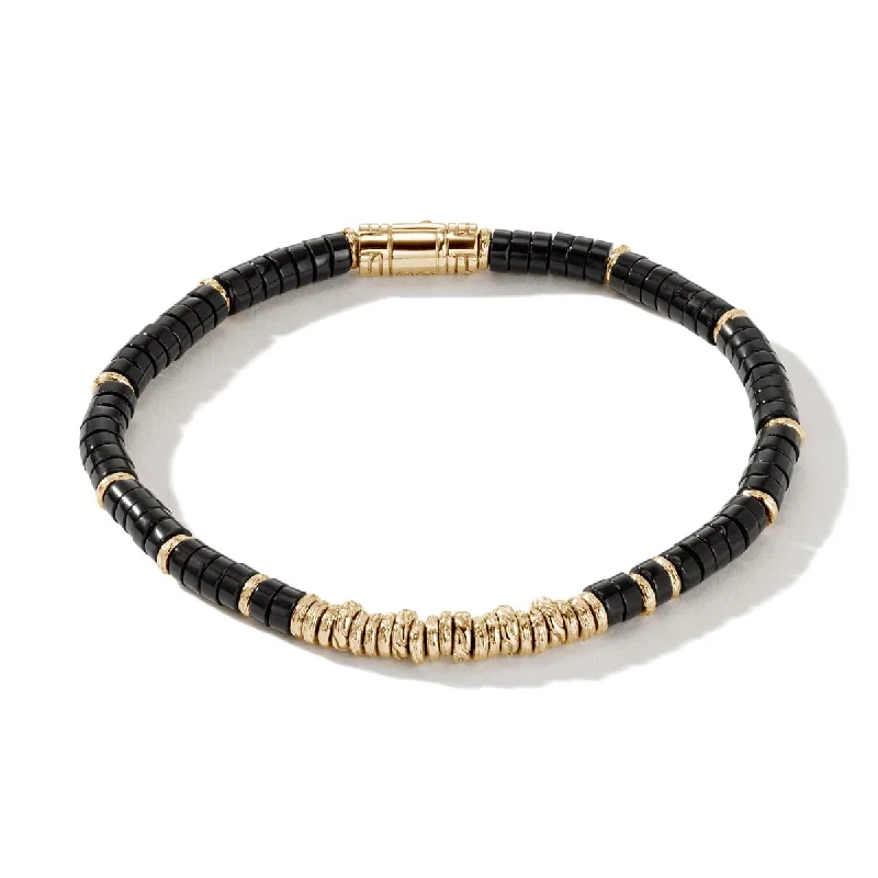 Hammered Bangles for Unique Style-John Hardy Classic Chain Collection Heishi Black Onyx Bead Bracelet in 14kt Yellow Gold