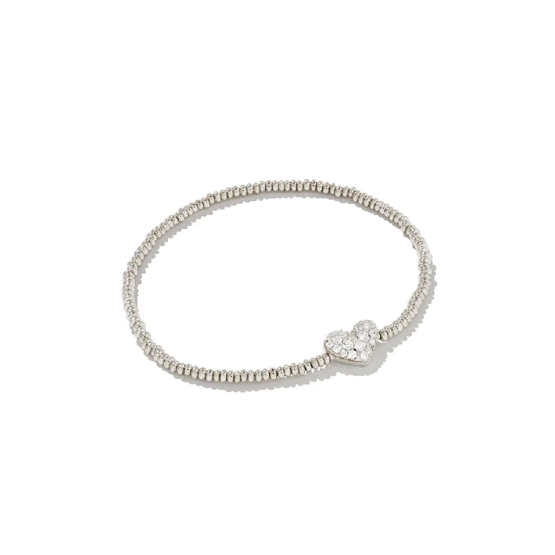 Geometric Bracelets for Structured Look-Kendra Scott Ari Pave Heart Stretch Bracelet in White Crystal