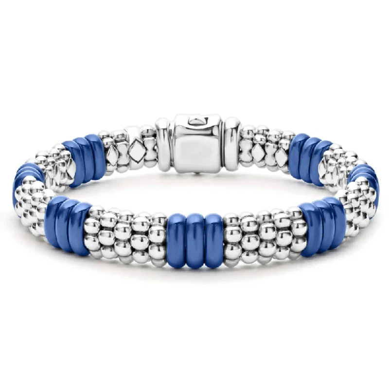 Padded Bracelets for Wearing Comfort-Lagos Blue Caviar Ceramic Caviar Beaded Bracelet, 9mm