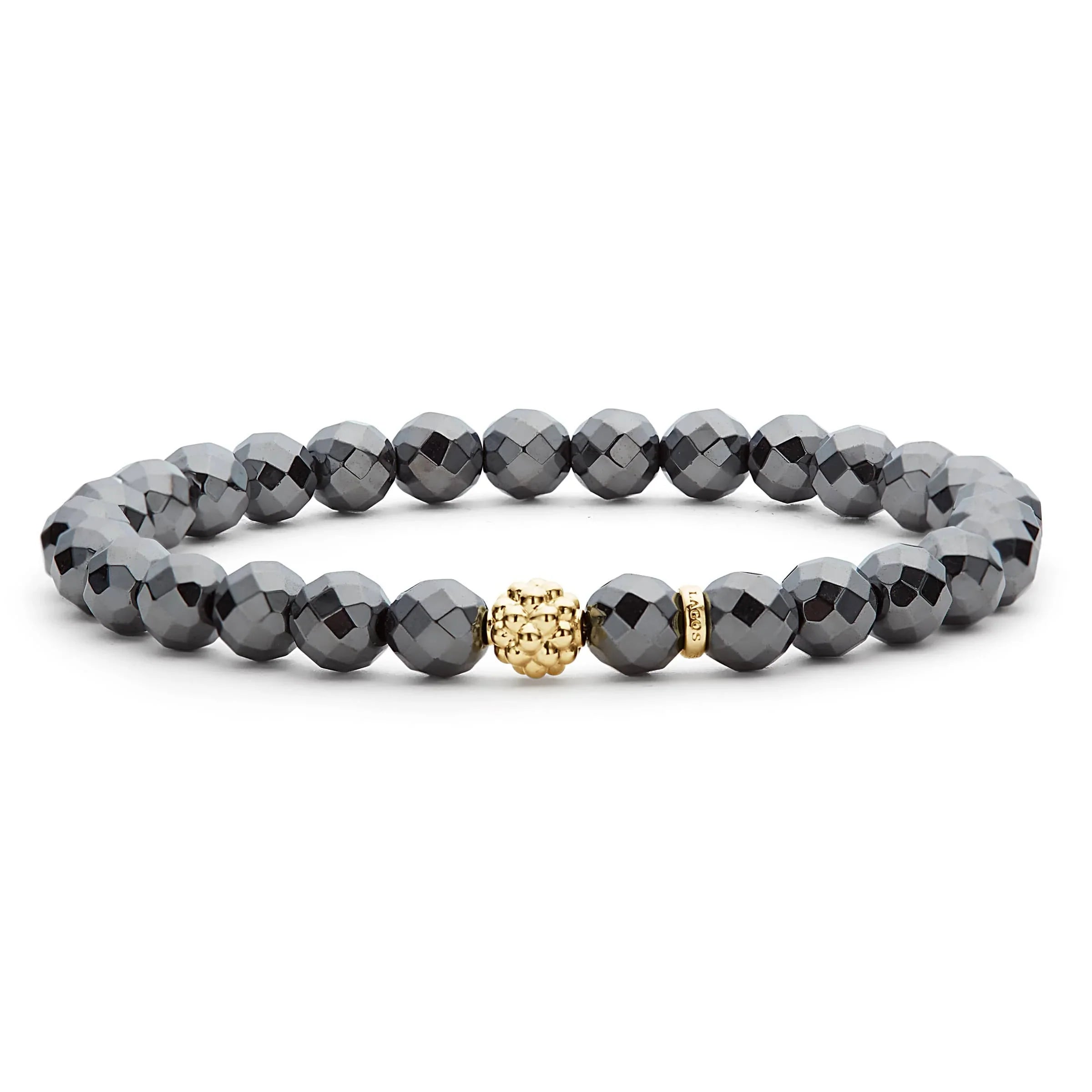 Plastic Bracelets for Budget Option-Lagos Caviar Icon Hematite Gold Station Bead Bracelet