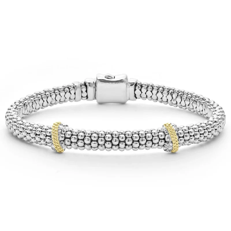 Rope Bracelets for Casual Wear-Lagos Caviar Lux Double X Diamond Bracelet