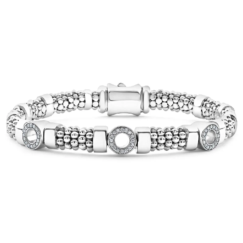 Bohemian Bangles for Free-Spirited Look-Lagos Medium Three Station Diamond Circle Caviar Bracelet