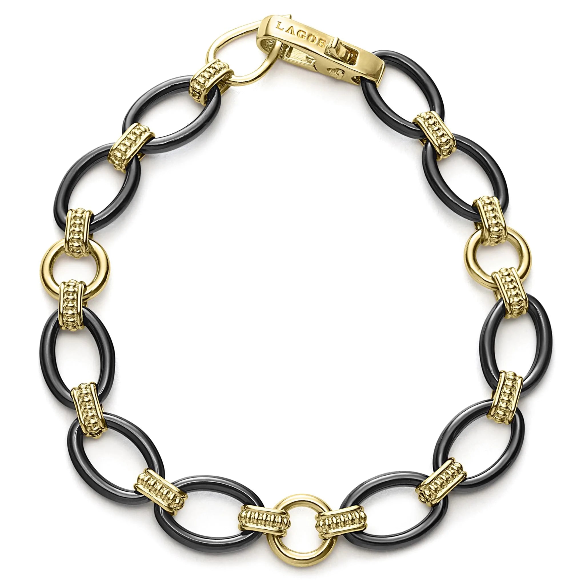 Heart-Shaped Bracelets for Romantic Vibe-Lagos Meridian Gold and Black Ceramic Link Bracelet