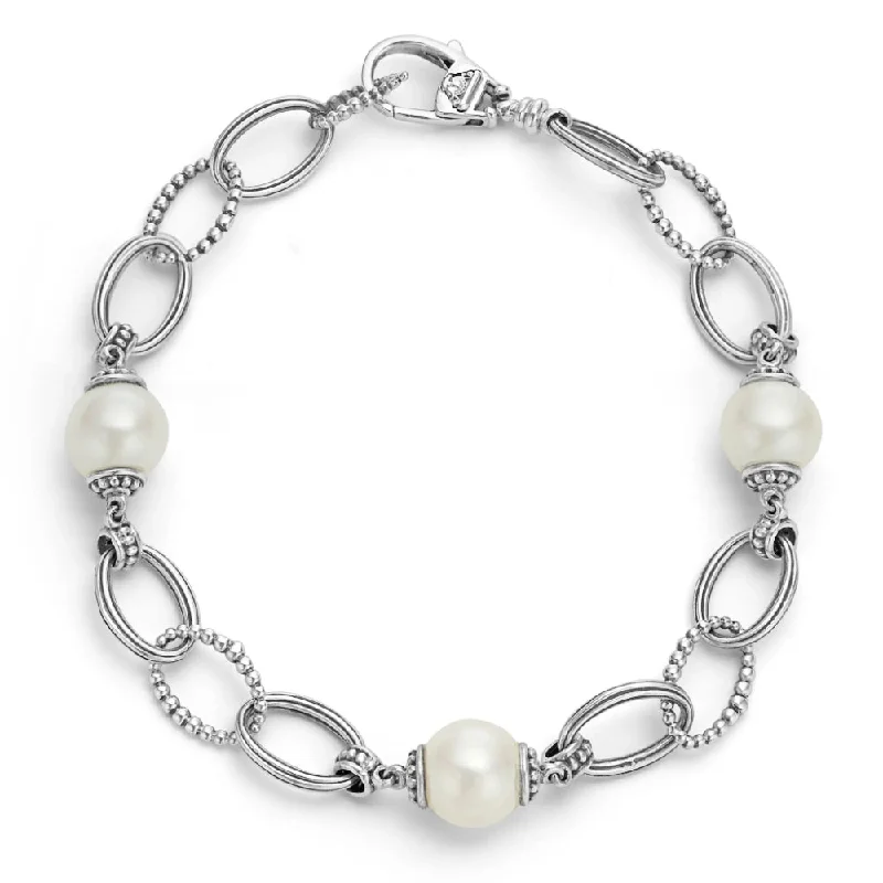 Vintage Bracelets for Nostalgic Feel-Lagos Sterling Silver Luna Caviar Pearl Link Bracelet