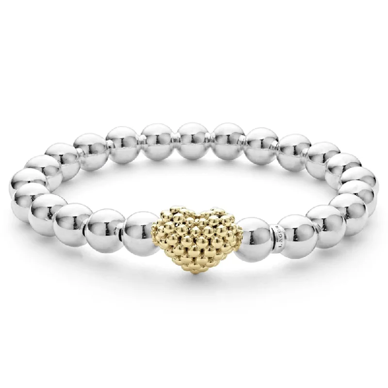 Cluster Bracelets for Dazzling Look-Lagos Stretch Gold Heart Bead Bracelet