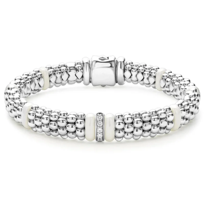 Beaded Bracelets for Decorative Look-Lagos White Caviar Single Station Diamond Bracelet