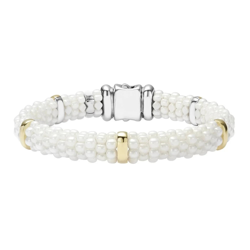 Porcelain Bracelets for Elegant Look-Lagos White Caviar Gold Station Ceramic Bracelet