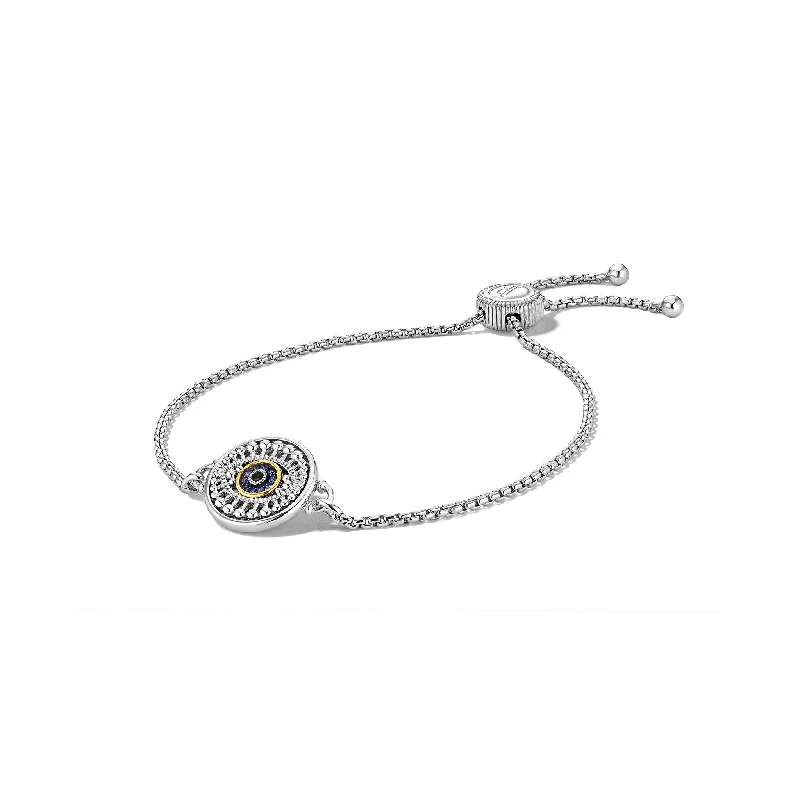 Oval Bracelets for Flattering Look-Little Luxuries Evil Eye Friendship Bracelet with Black Sapphire, Blue Sapphire, Diamonds and 18K Gold