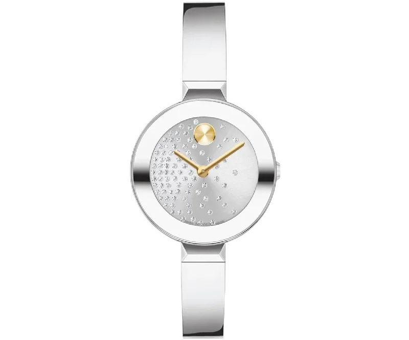 Flower-Shaped Bracelets for Delicate Touch-Movado Bold Bangle Womens Watch with White Crystal Dial and Stainless Steel Bangle Bracelet (Swiss quartz movement)