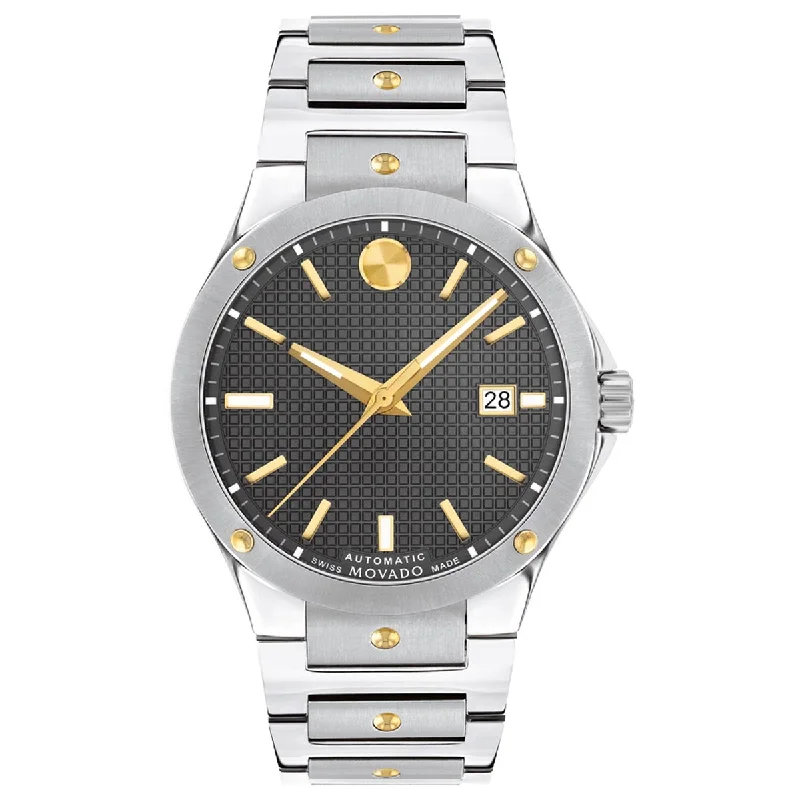 Party Bangles for Glamorous Look-Movado SE Mens Watch with Gray Dial and Stainless Steel and Yellow PVD Bracelet (automatic movement)