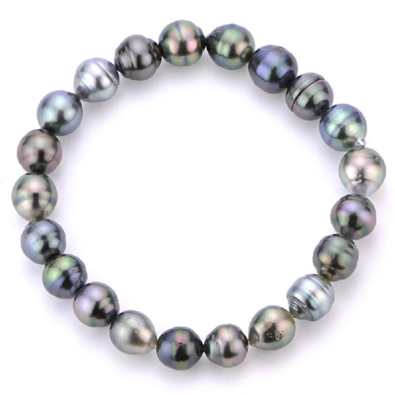 Gym Bangles for Active Wear-Multi-Color Tahitian Pearl Stretch Bracelet