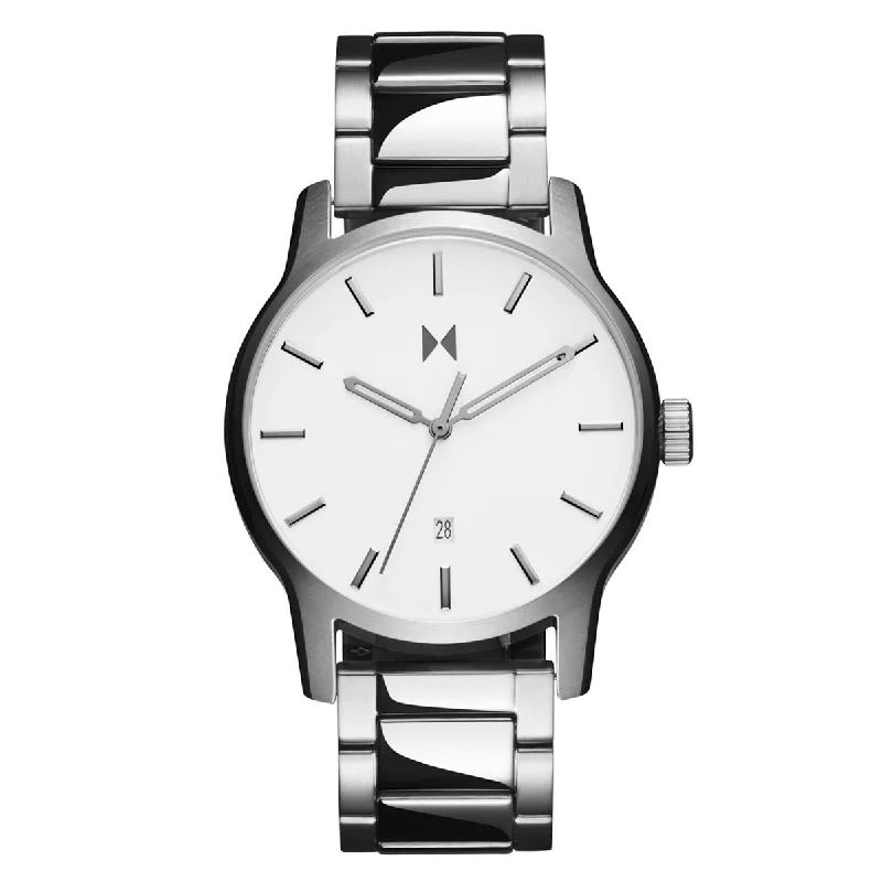 Hammered Bangles for Unique Style-MVMT Classic II Mens Watch with White Dial and Stainless Steel Bracelet (quartz  movement)