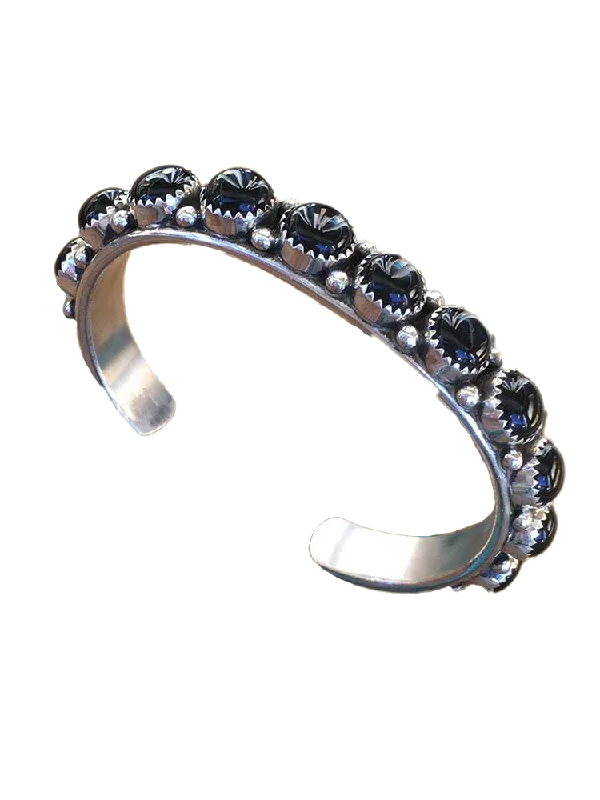 Glass Bangles for Shiny Appearance-Onyx + Sterling Cuff Bracelet by Philip Yazzie