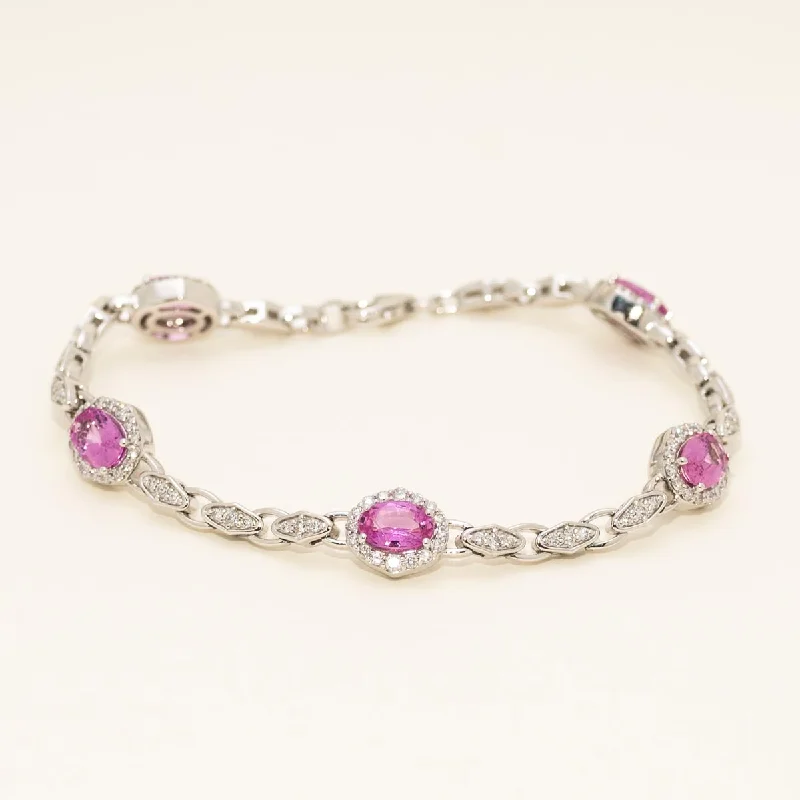 Wooden Bracelets for Natural Touch-Oval Pink Sapphire Bracelet in 14kt White Gold with Diamonds (1 1/4ct tw)