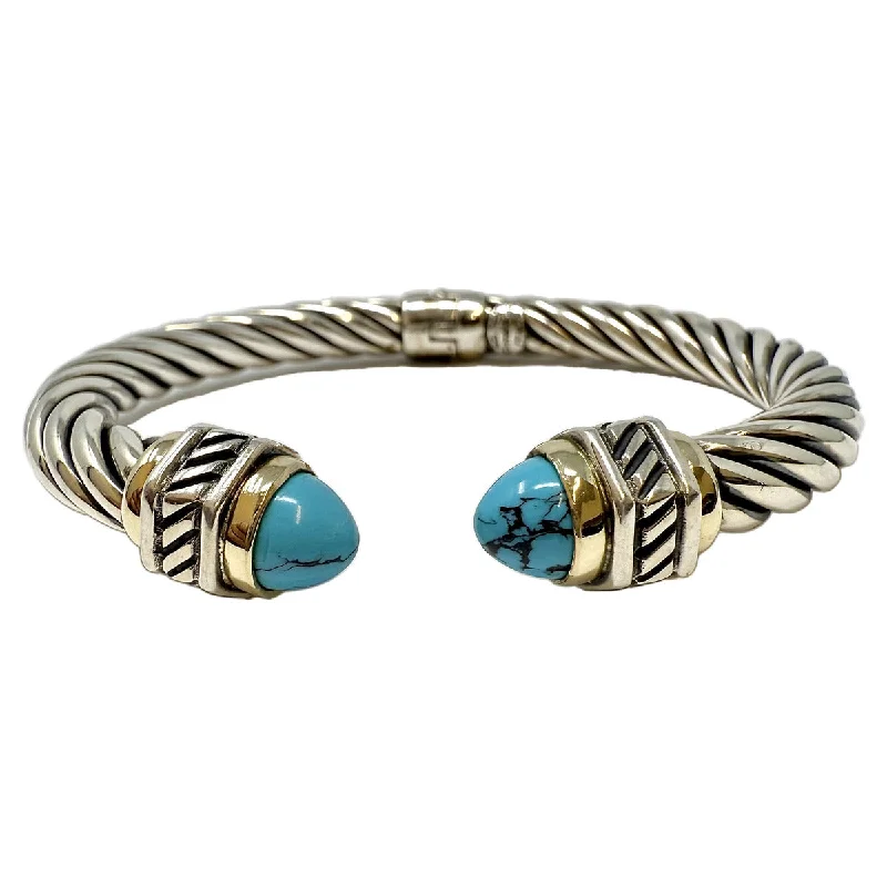 Ceramic Bangles for Artistic Appeal-RCI Sterling Silver Hinged Bracelet with Turquoise and 18K Gold Accent