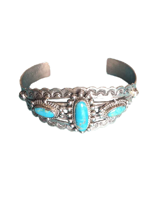 Detachable Bangles for Versatile Wear-Regal Scalloped 3-Stone Sterling Cuff Bracelet