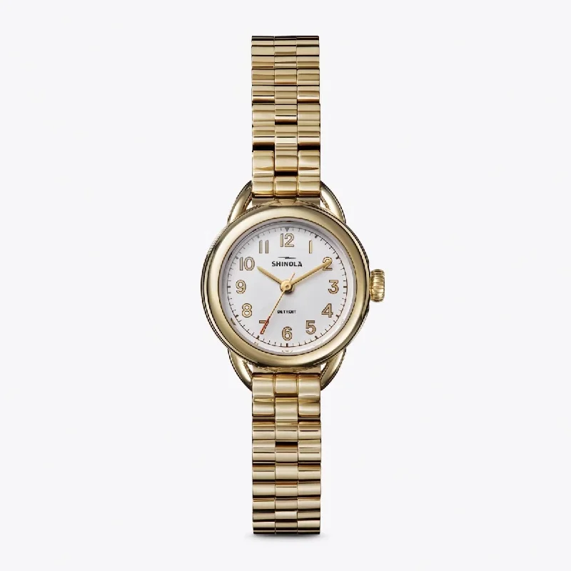 Woven Bracelets for Intricate Pattern-Shinola Runabout Womens Watch with White Dial and Yellow Gold Toned Bracelet (quartz movement)