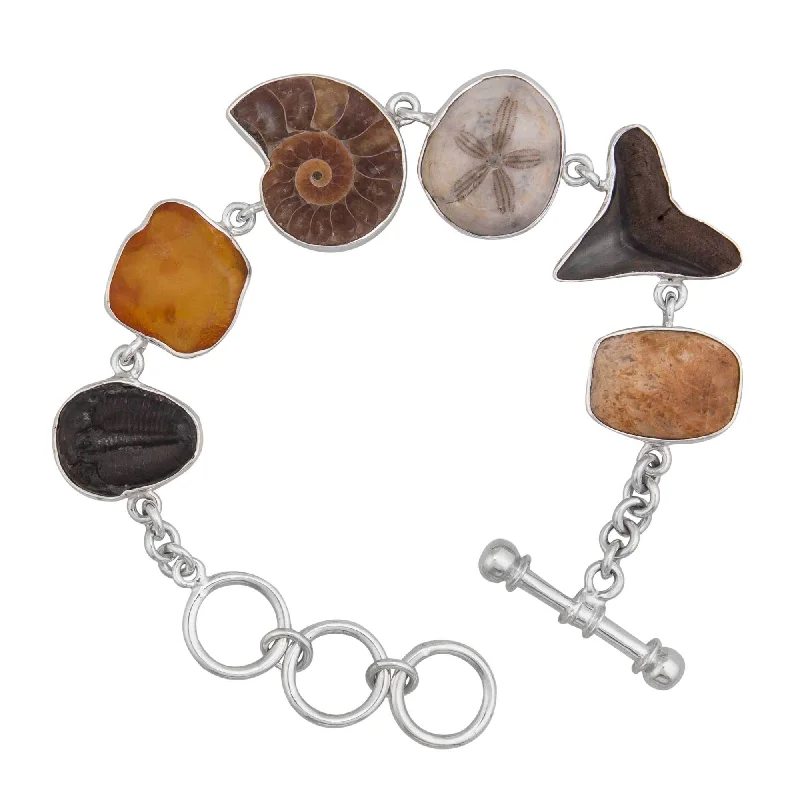 Travel Bracelets for On-The-Go Wear-Sterling Silver Small Multi-Fossil Bracelet