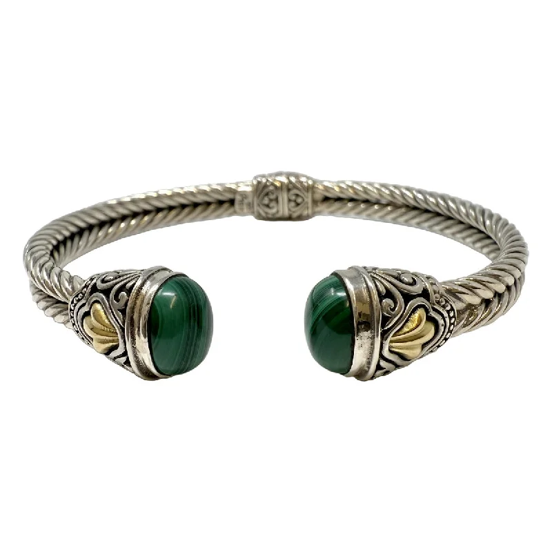 Custom Bracelets for Personalized Design-Sterling Silver Hinged Cuff Bracelet with Malachite and 18K Gold Accent