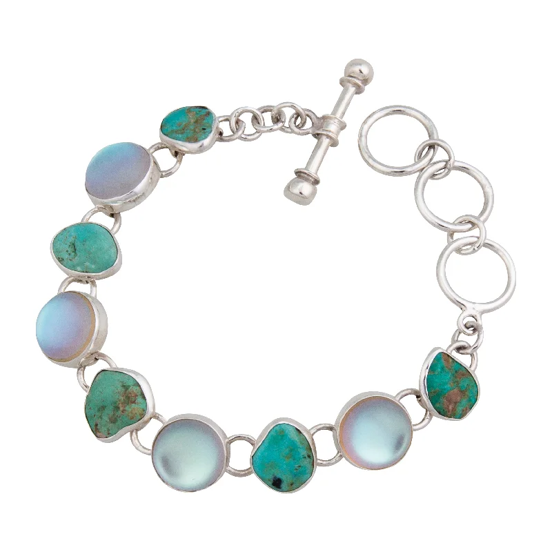 Anniversary Bangles for Romantic Occasion-Sterling Silver Luminite & Campo Frio Turquoise Bracelet