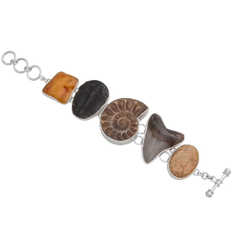 Valentine's Bracelets for Loving Touch-Sterling Silver Multi-Fossil Bracelet