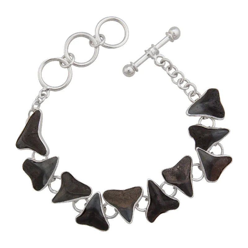 Inspirational Bracelets for Motivating Look-Sterling Silver Fossil Shark Teeth Bracelet