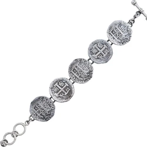 New Year's Bracelets for Cheerful Look-Sterling Silver Replica Treasure Coin Bracelet