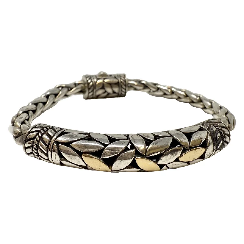 Gold Bracelets for Luxurious Style-Sterling Silver Wheat  Bracelet with 18K Gold Accent