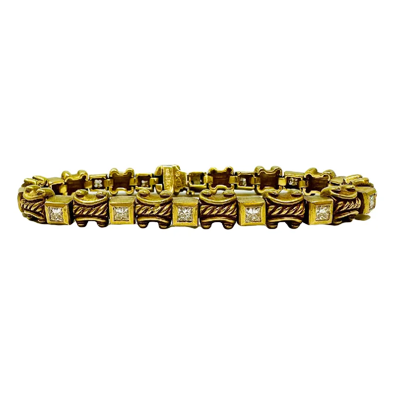 Hypoallergenic Bracelets for Sensitive Skin-Trompe L'Oeil 18K Yellow and White Gold Bracelet with 14 Diamonds