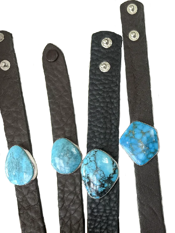 Ceramic Bangles for Artistic Appeal-Kingman Turquoise + Leather Wider Bracelet by Que Chula!