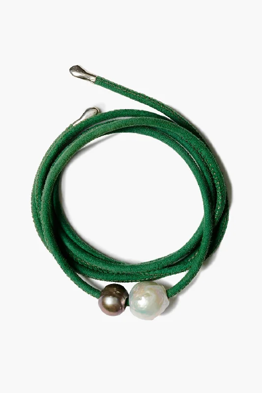 Modern Bracelets for Contemporary Look-Vanya Leather Wrap Bracelet Green