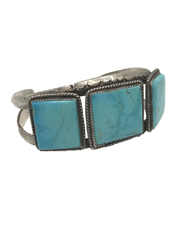 Link Bracelets for Versatile Wear-Vintage 3-Stone Turquoise Cuff Bracelet