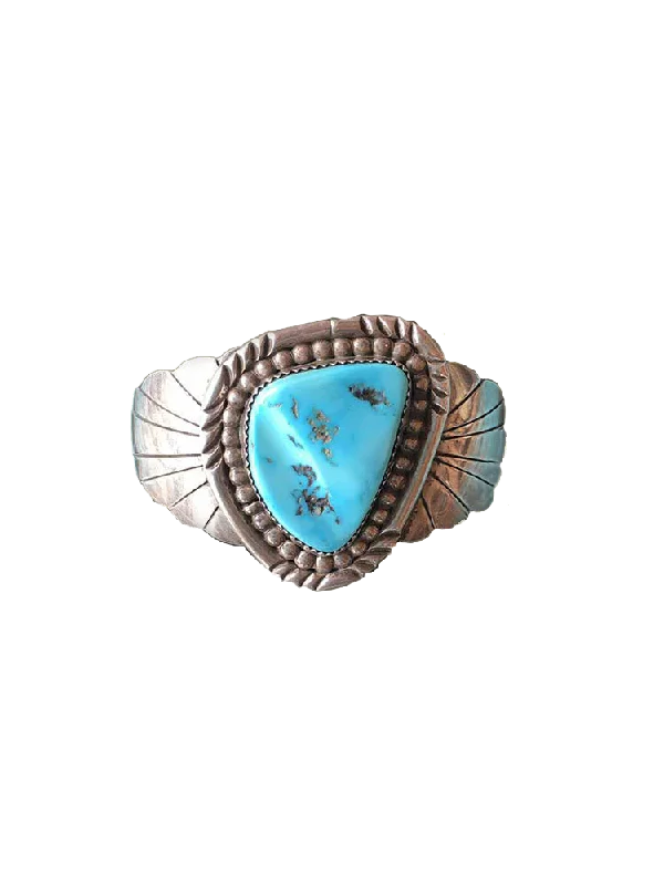 Round Bracelets for Classic Shape-Vintage Estate Feather Sided Turquoise Cuff Bracelet