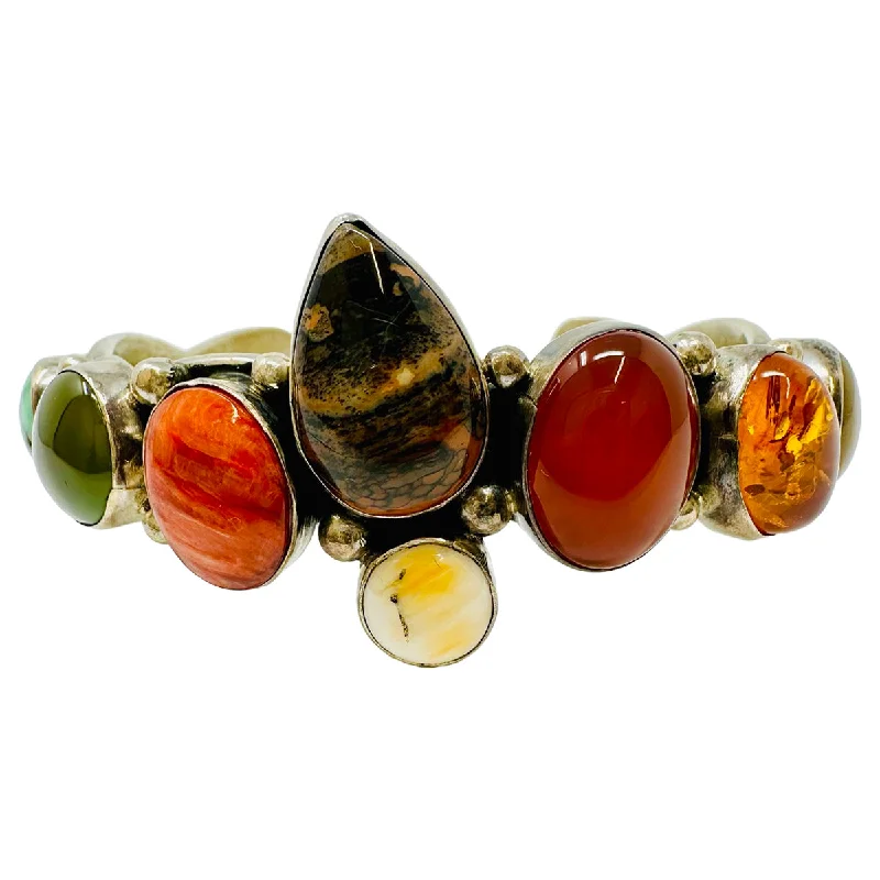 Maximalist Bangles for Bold Look-Wilson Begay Navajo Multi Stone Cuff Bracelet